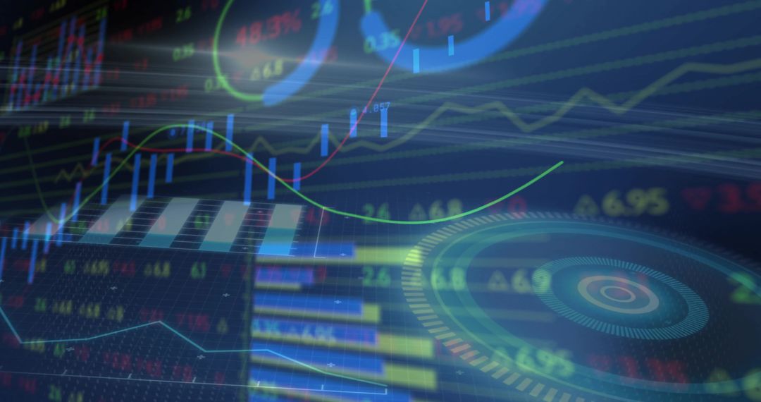 Futuristic Trading Interface with Candlesticks and Graphs