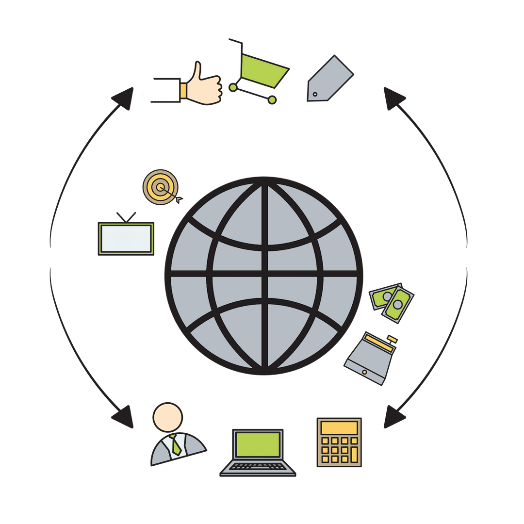 Transparent Globe Network with E-commerce Icons Illustration