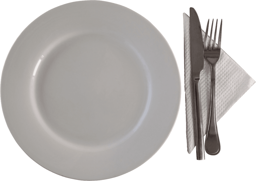 Empty Plate with Cutlery on Transparent Background for Food Graphics