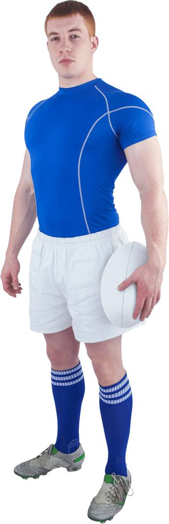 Confident Rugby Player Holding Ball in Transparent Isolated Setting