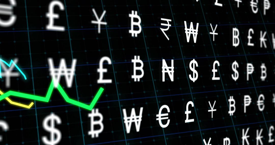 Currency Symbols on Financial Graph with Green Line