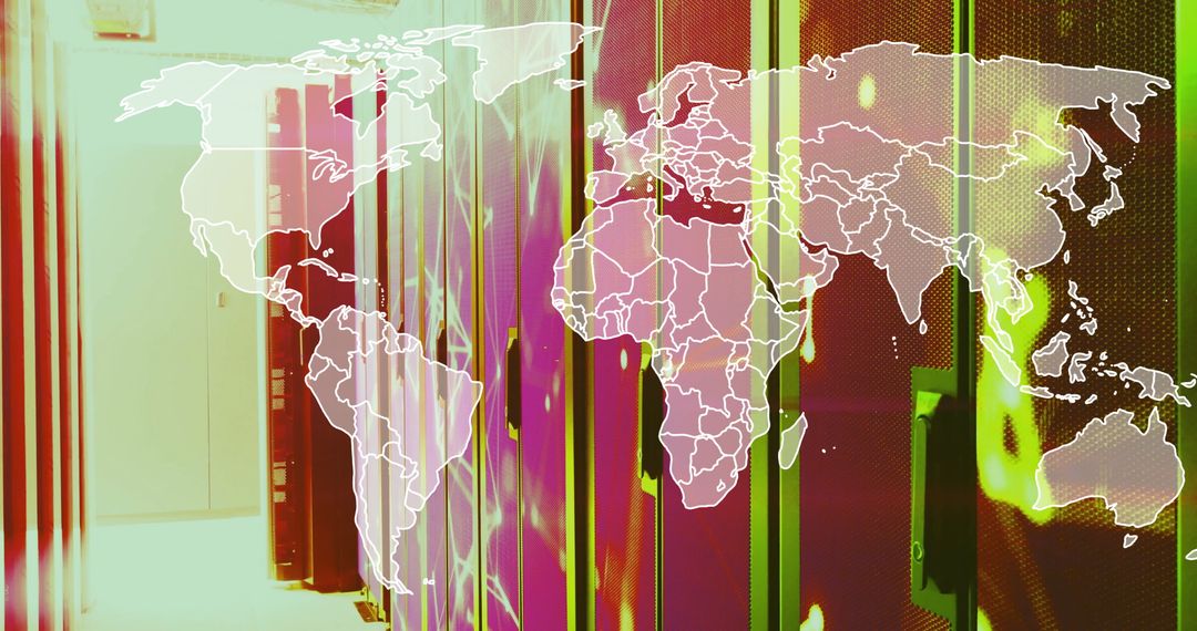 Global Network Connections and Data Processing in Server Room