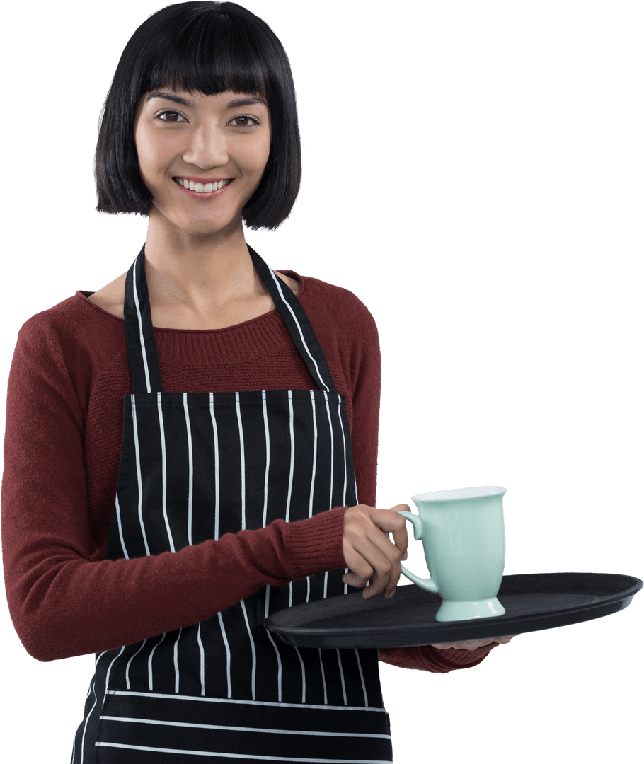 Transparent Waitress Holding Tray with Coffee Cup