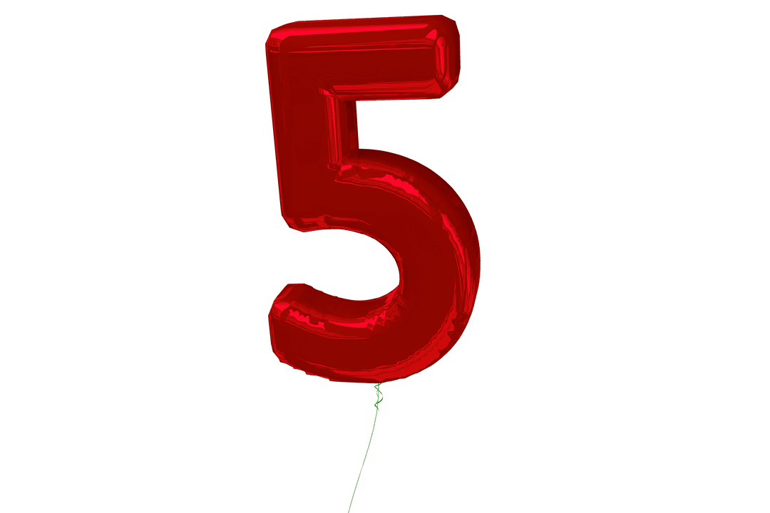 Red Number 5 Foil Balloon with Transparent Background