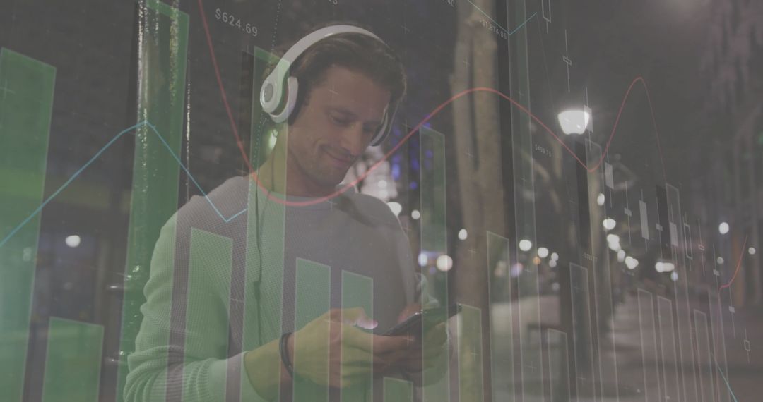 Digital Nomad Analyzing Financial Data with Smartphone Outdoor