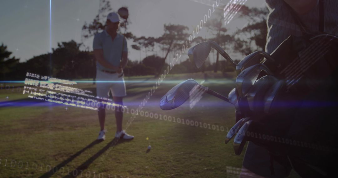 Golfer Aligning Swing with Digital Overlay for precision