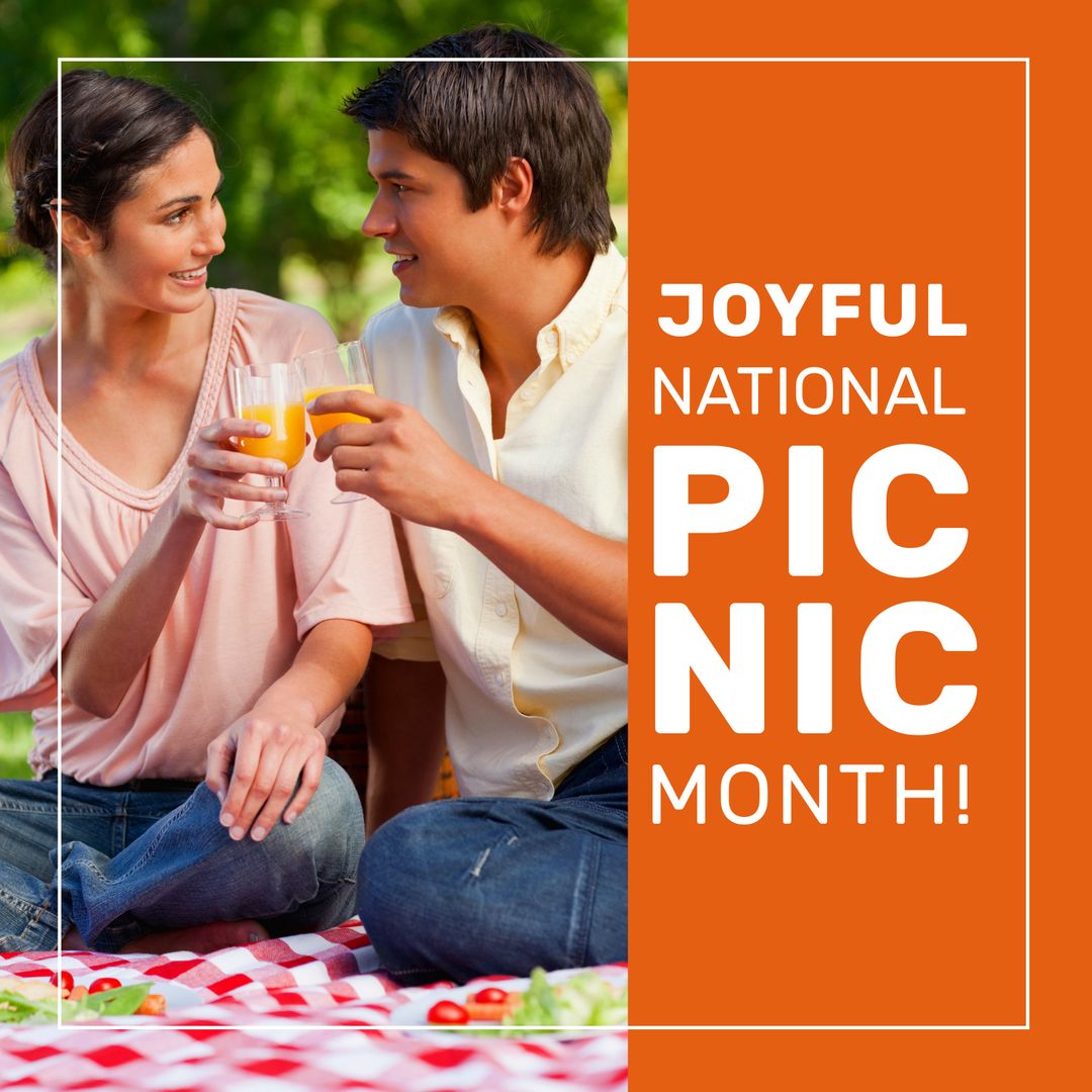 Celebrating National Picnic Month with Smiling Caucasian Couple in Park - Download Free Stock Templates Pikwizard.com