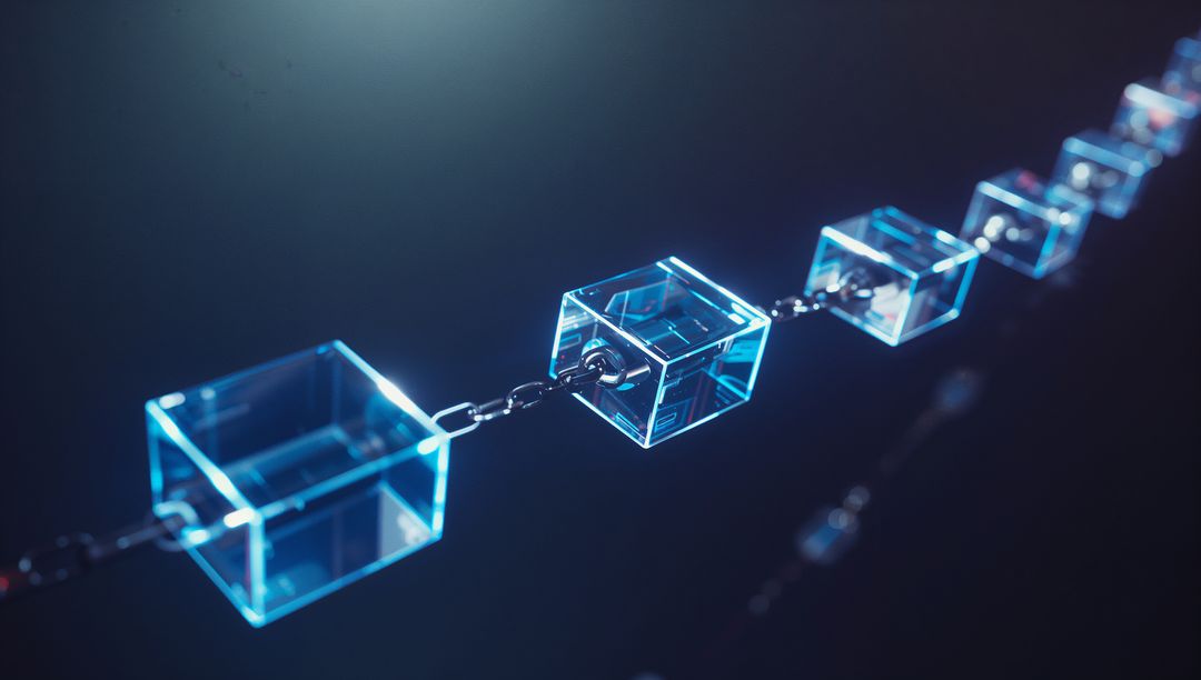 Futuristic Blockchain Concept with Glowing Blue Cubes