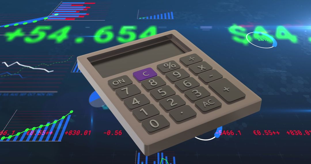 Calculator Floating Over Digital Financial Interface