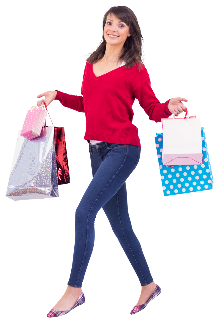 Excited Brunette Holding Shopping Bags Transparent Background - Download Free Stock Images Pikwizard.com