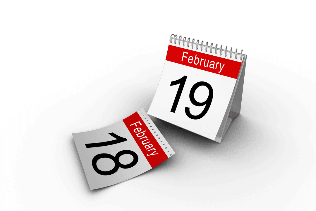 Transparent Desk Calendar Showing Date February 19th