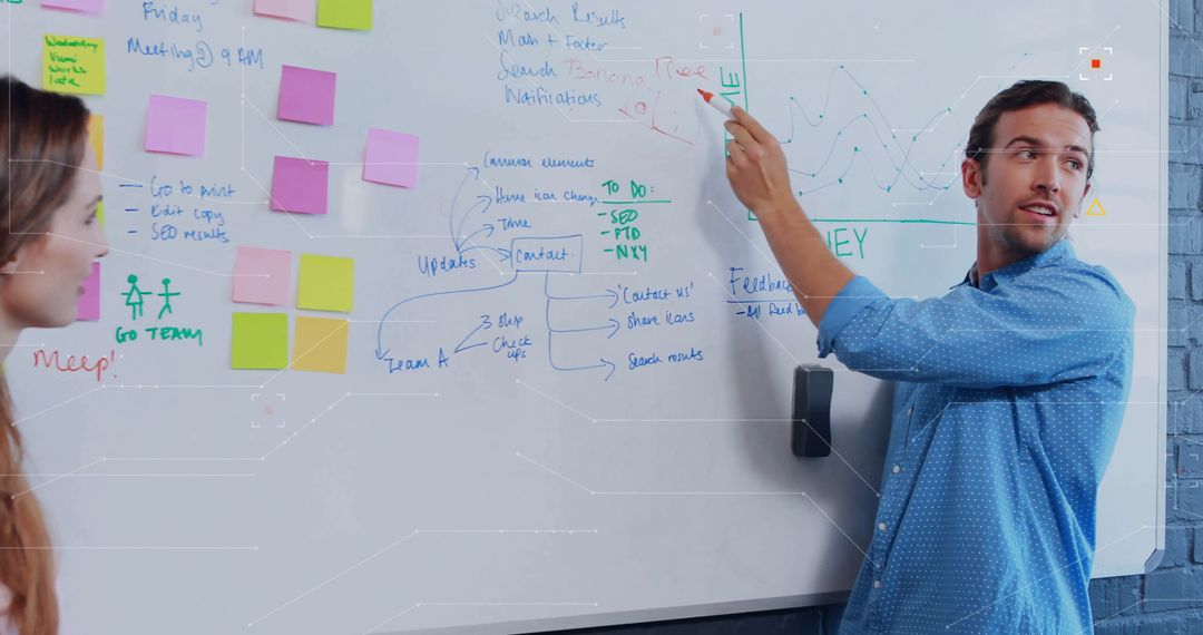 Man Strategy Planning on Whiteboard in Modern Office