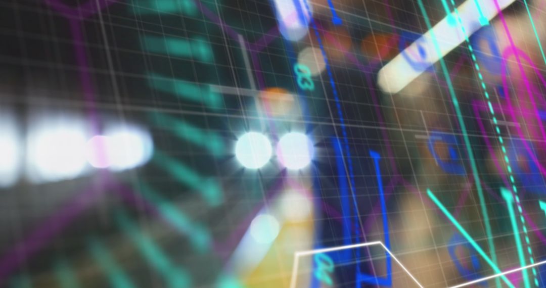 Futuristic Digital Interface with Neon Lines and Data Visualizations