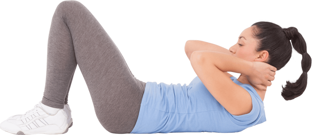 Woman in Blue Top Doing Sit-ups Transparent Background