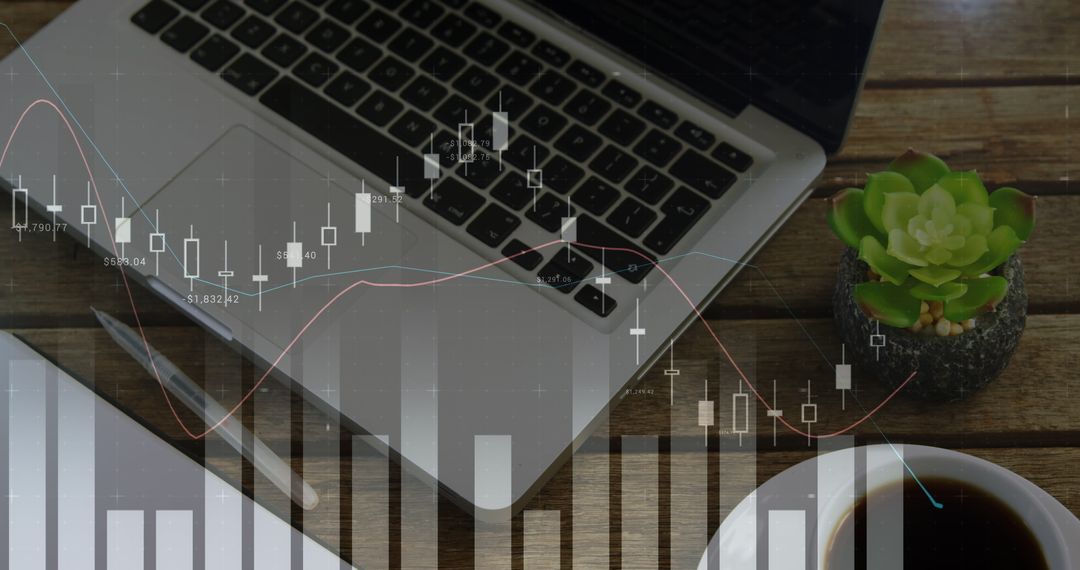 Modern Workplace with Digital Financial Graphs Display