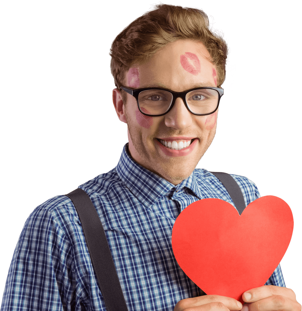 Transparent Geeky Hipster with Lipstick Kisses and Heart