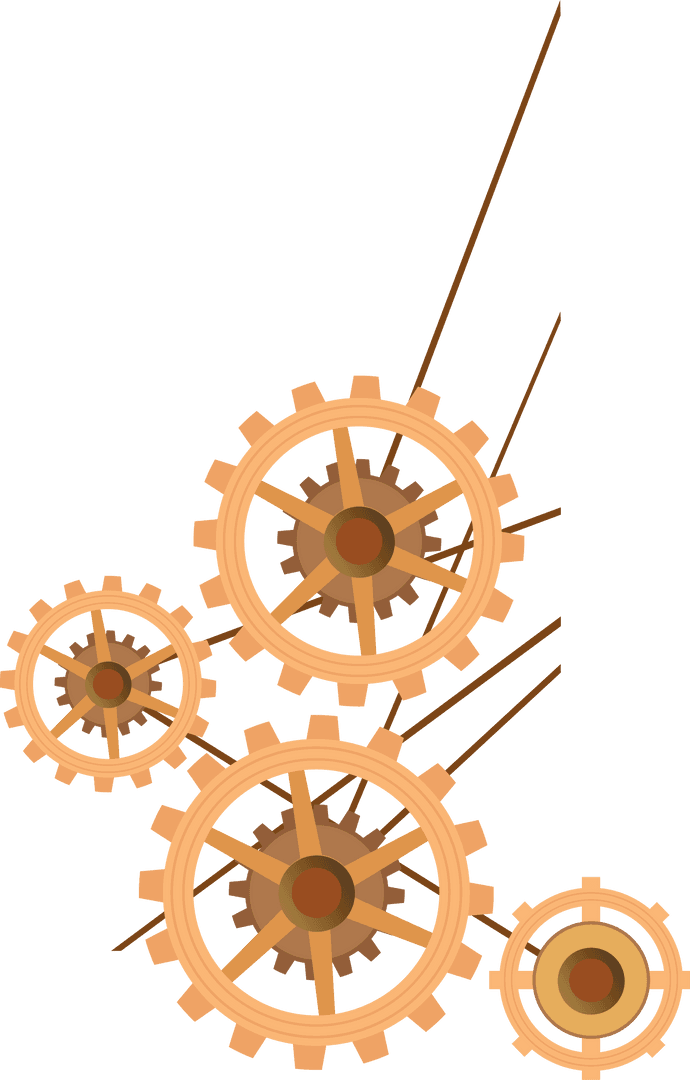 Rotating transparent gears with motion lines on futuristic background