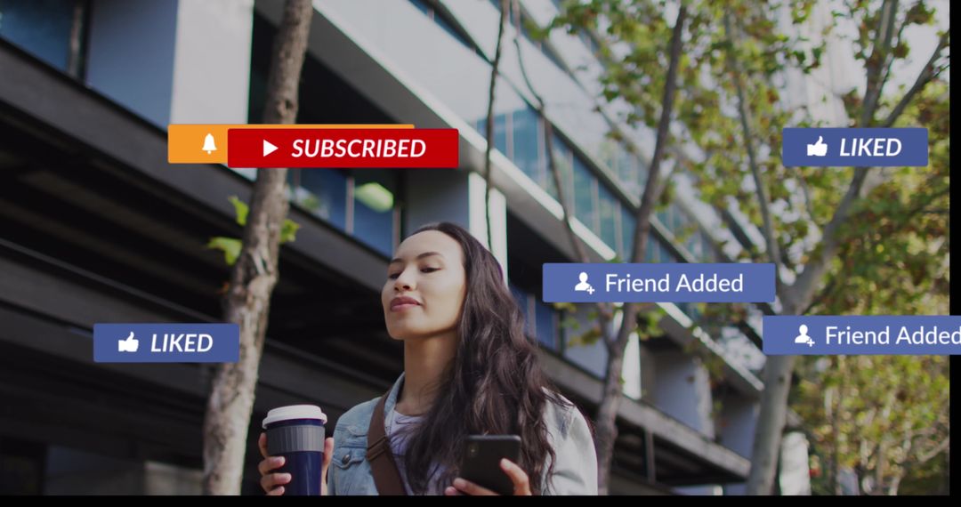 Young Woman Enjoying Social Media Engagement Outdoors