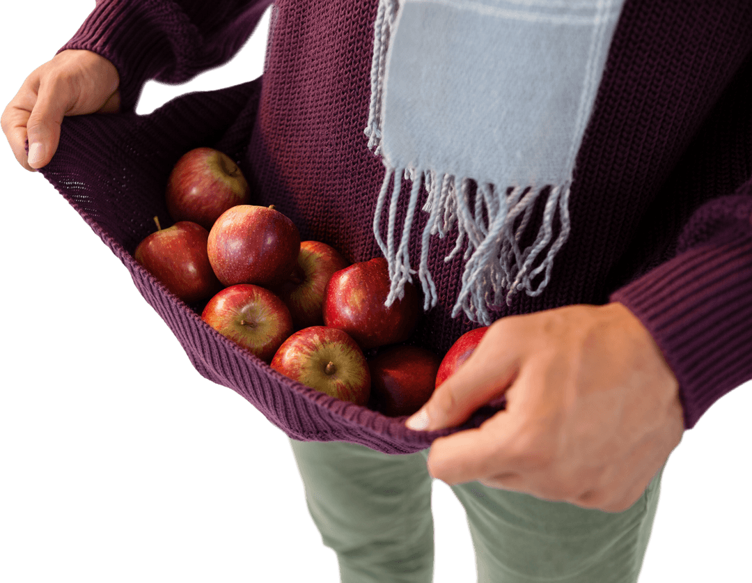 Transparent View of Man Holding Apples in Sweater