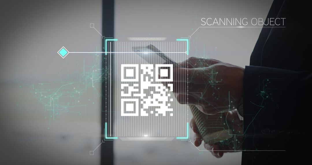 Businessman Scanning with Futuristic QR Code Interface