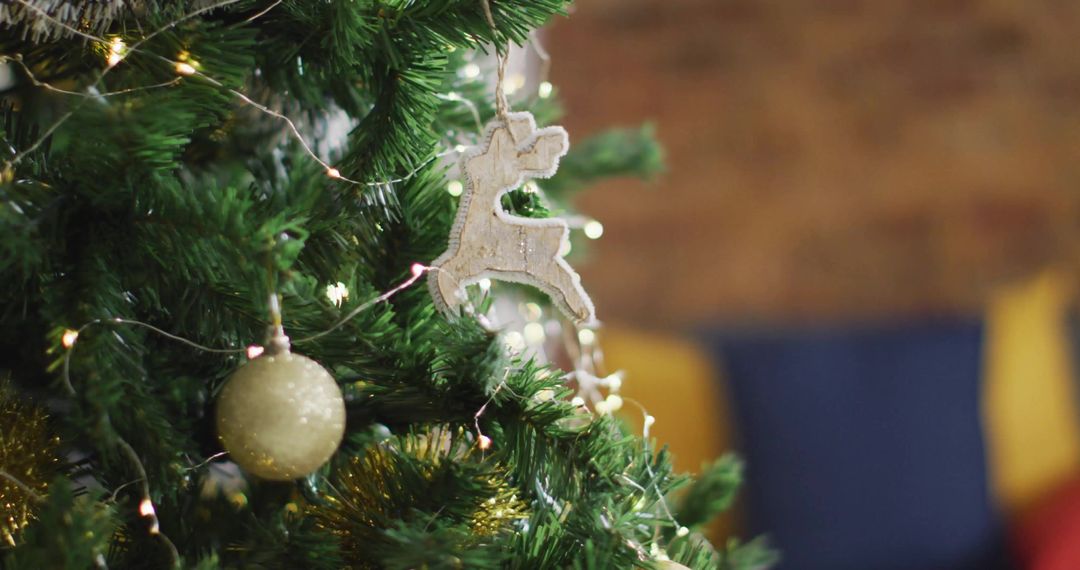 Festive Christmas Tree with Baubles and Floating Twinkling Lights