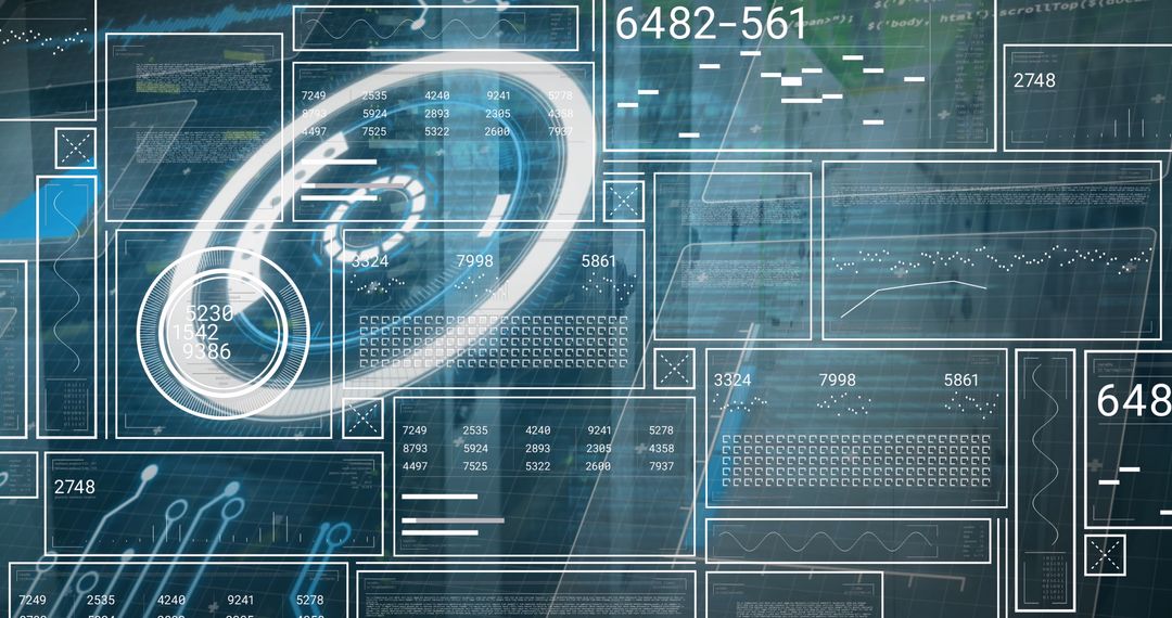 Digital Interface with Data Processing Over Black Background