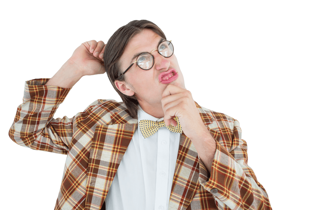 Geeky Man in Plaid Suit Transparent Background