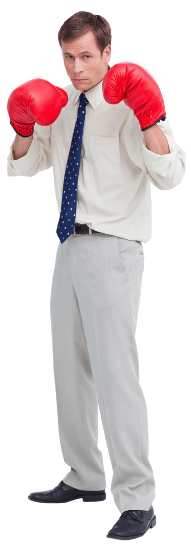 Businessman with Boxing Gloves Transparent Ready for Challenge