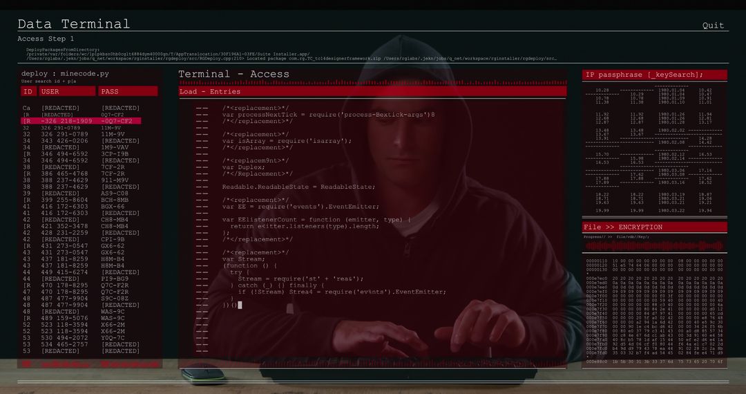 Hacker with Computer Screens Data Processing Cybercrime Concept