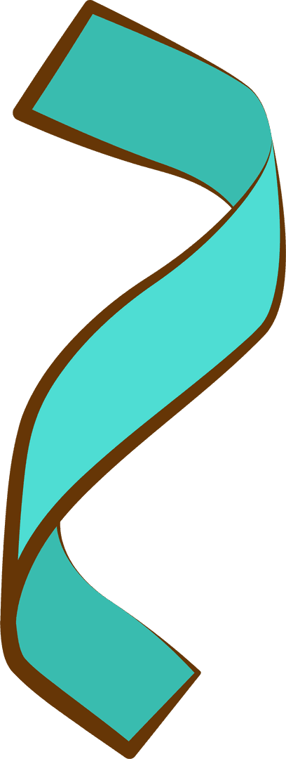 Teal S-Curve Ribbon with Brown Outline Transparent Background