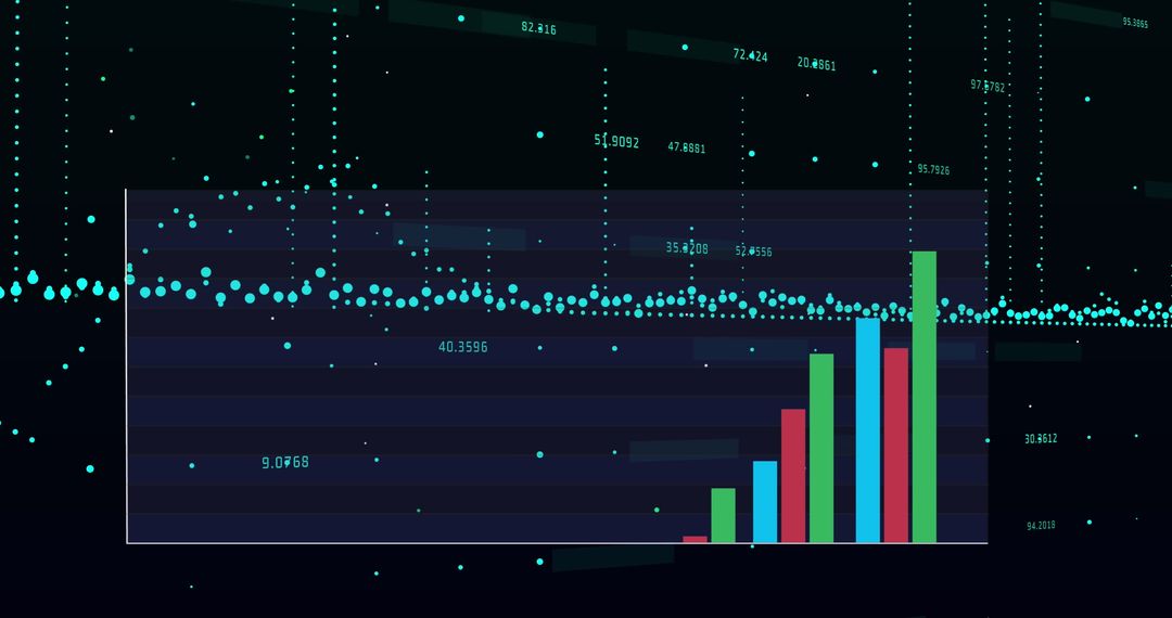 Colorful Bar Graph with Data Overlay on Black Background