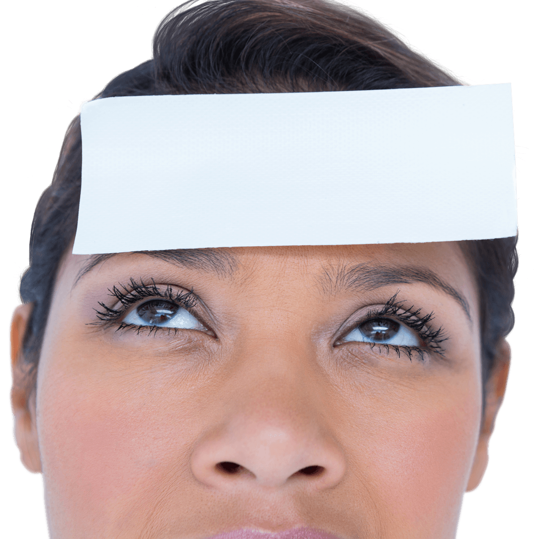 Transparent Note on Woman's Forehead Mockup