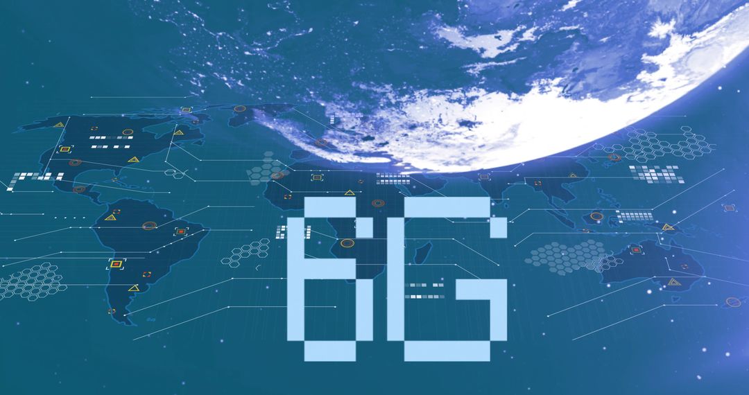 6G Network Concept with Digital Data Over Earth View