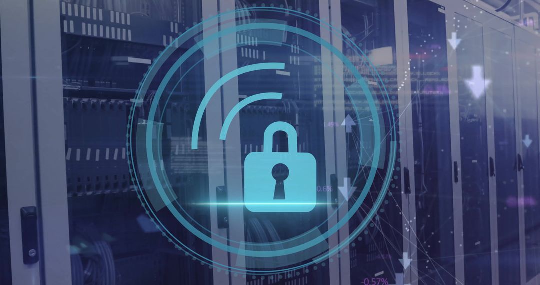 Digital Security Padlock Overlay Computer Servers