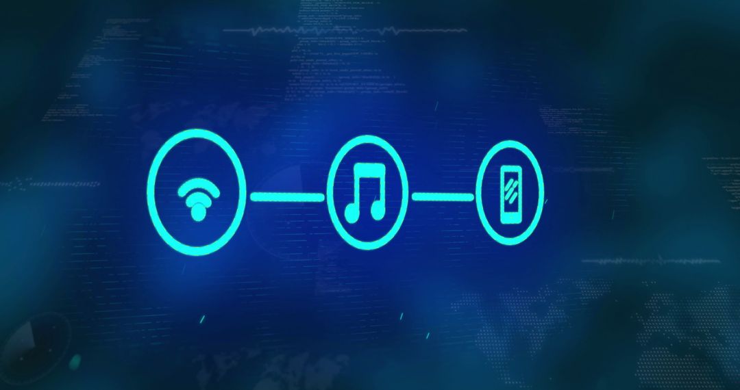 Connected Technology Icons Over Digital Data Background