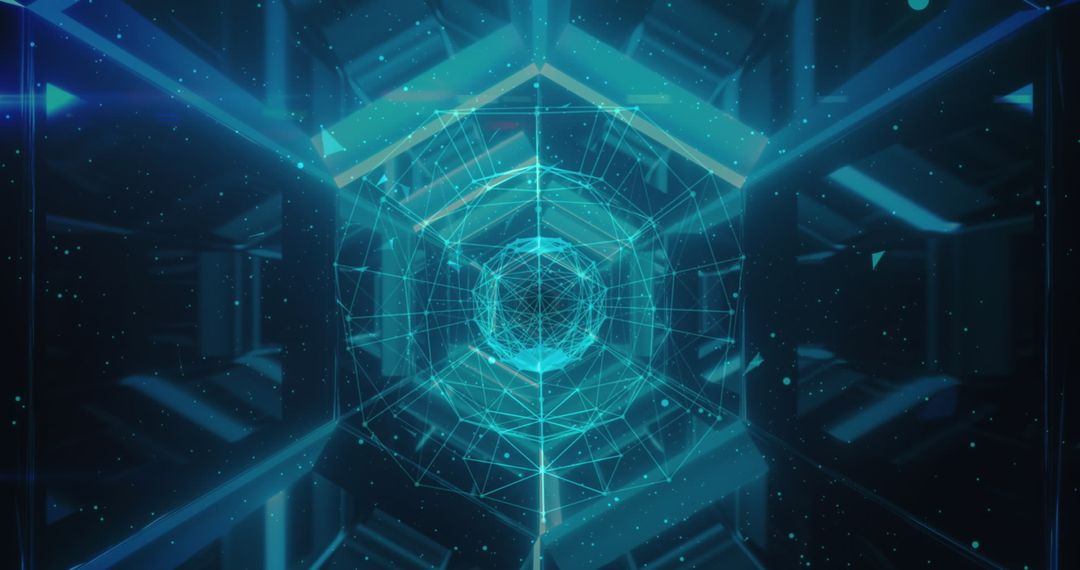 Futuristic Digital Network in Neon Hexagon Tunnel