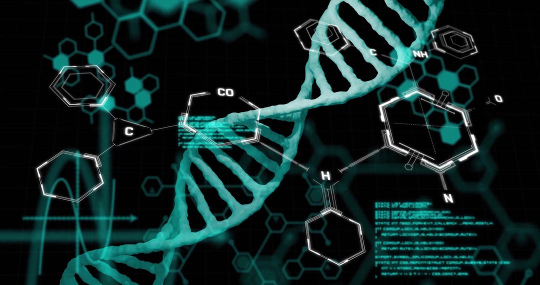 DNA Strand with Molecular Structures for Genetic Research