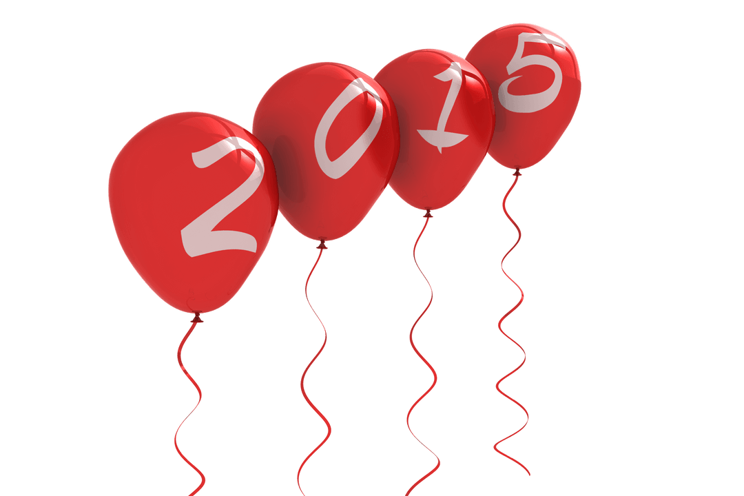 Red Balloons with Year 2015 on Transparent Background