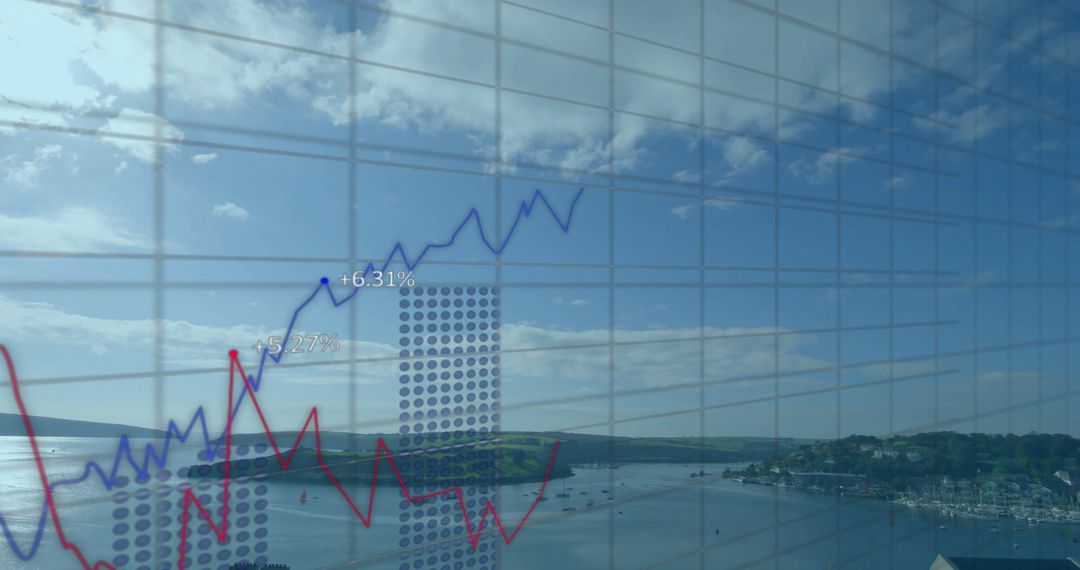 Digital Data Visualization Over Tranquil Seascape