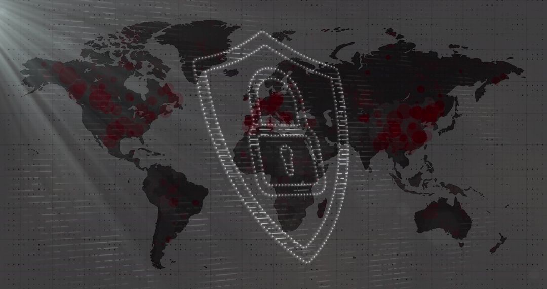 Global Cybersecurity Concept with Shield and Padlock on World Map