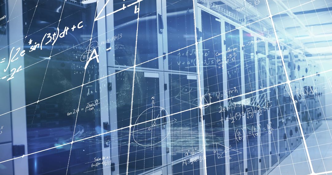 Digital Data Stream with Mathematical Overlay in Server Room