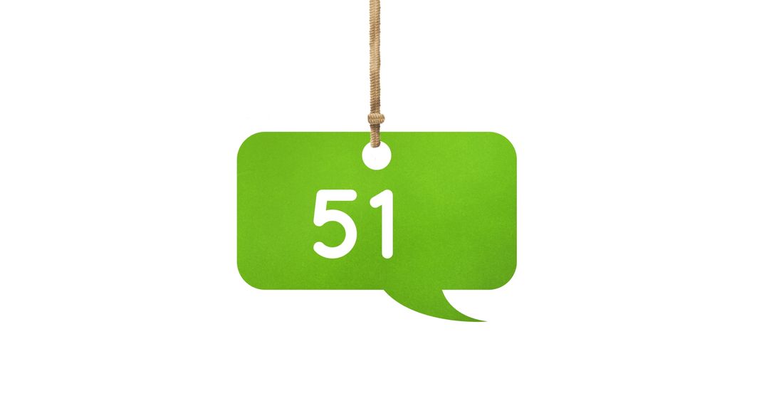 Green Bubble with Number 51 Hanging on White Background