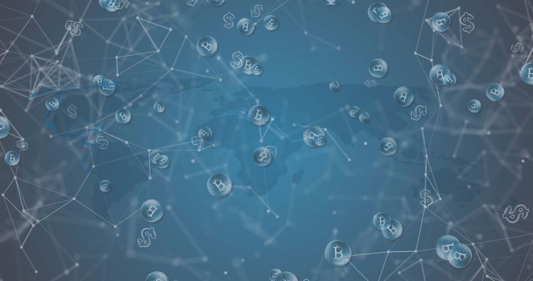 Global Bitcoin Network Technology Concept over World Map