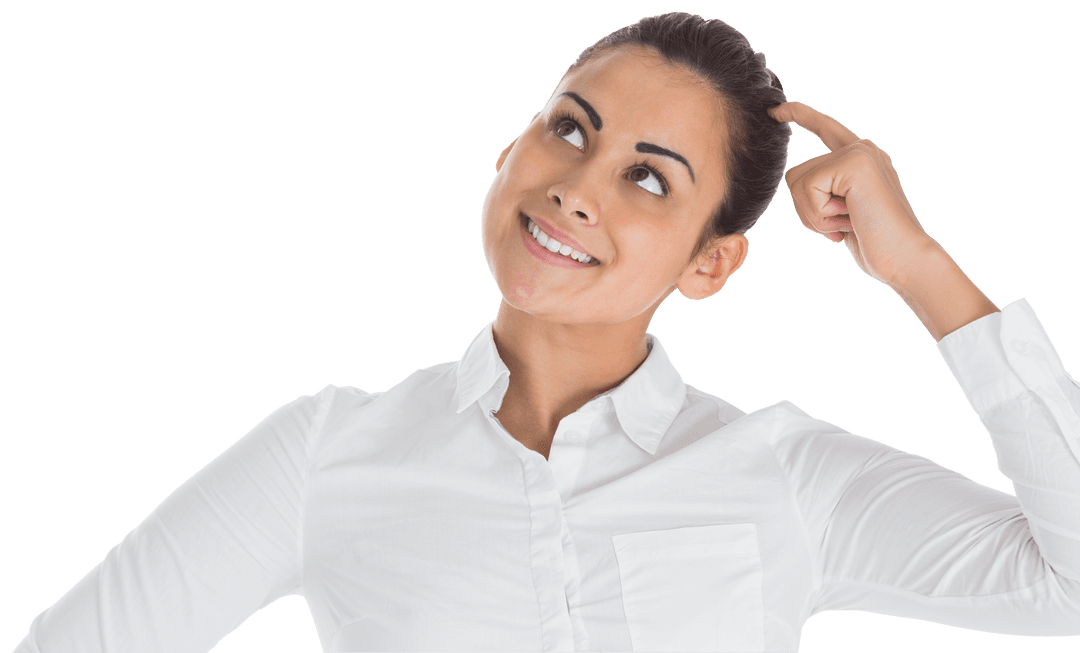 Smiling Businesswoman Pondering on Transparent Background