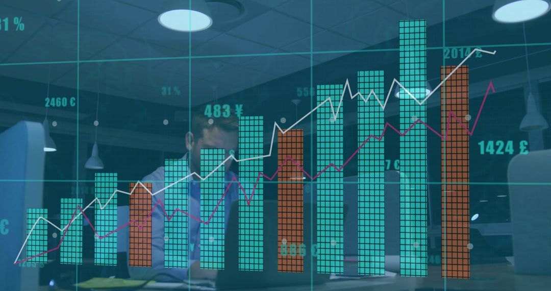 Caucasian Businessman Analyzing Financial Data Charts on Laptop