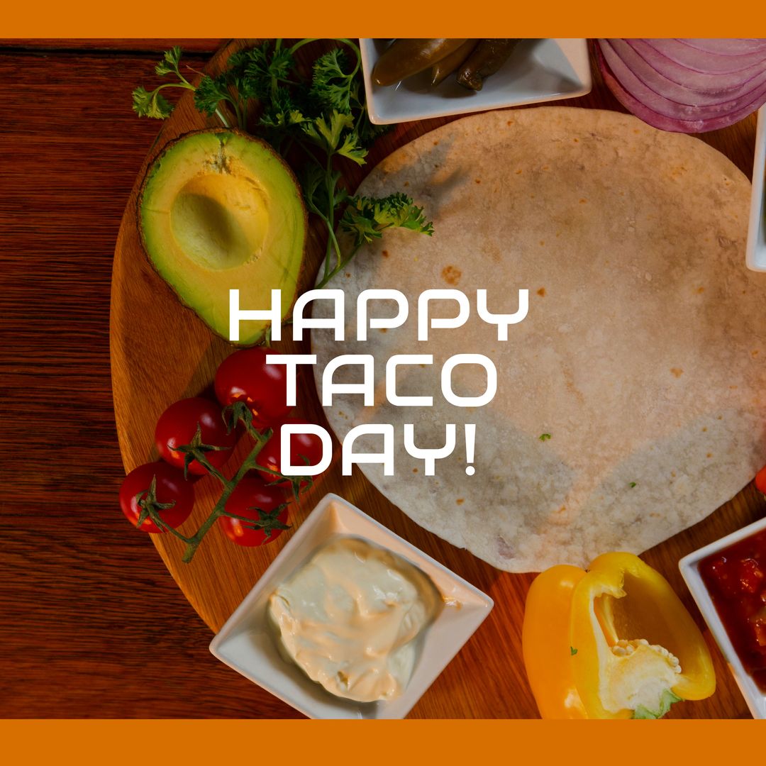 Happy Taco Day Celebration Table with Fresh Ingredients - Download Free Stock Templates Pikwizard.com