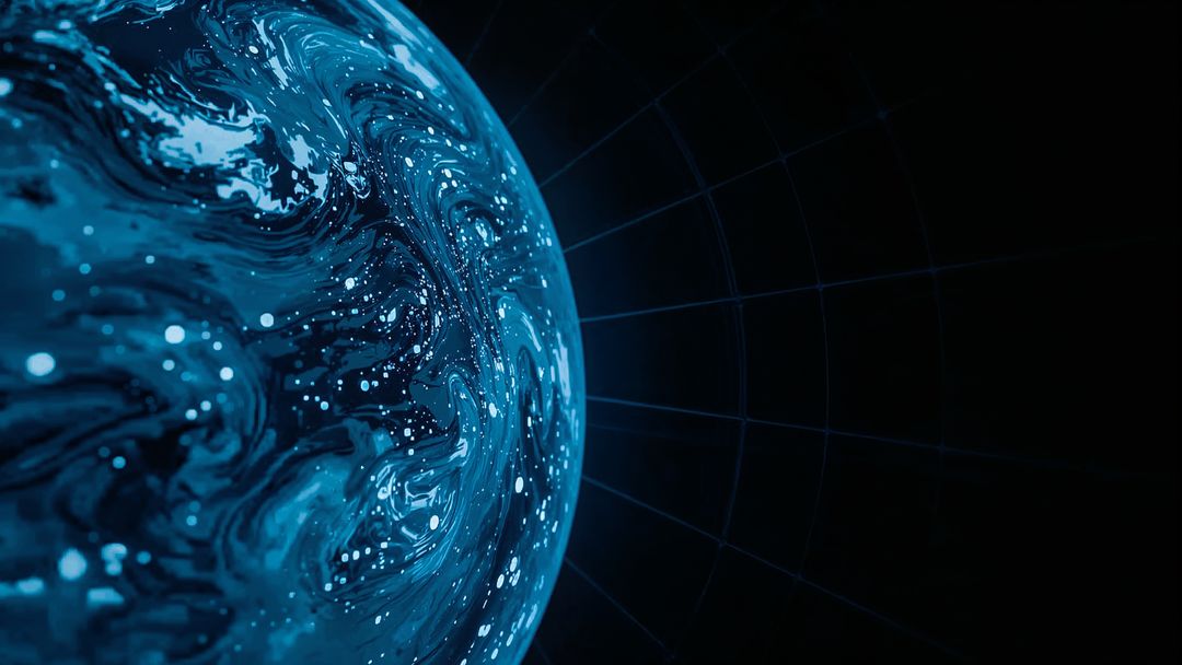 Futuristic Glowing Blue Sphere in Digital Grid Space