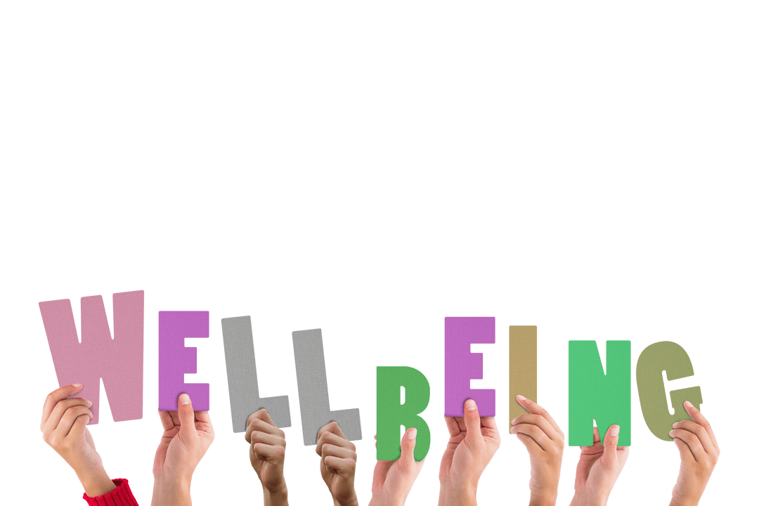 Transparent Concept of Diverse Hands Holding Well-Being Sign