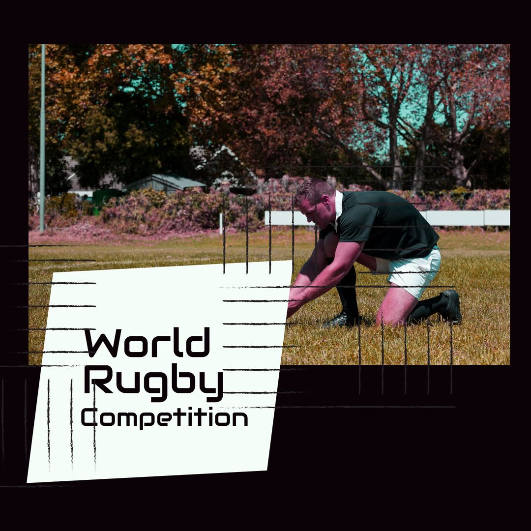 World Rugby Competition Promo with Focused Player Preparing to Kick