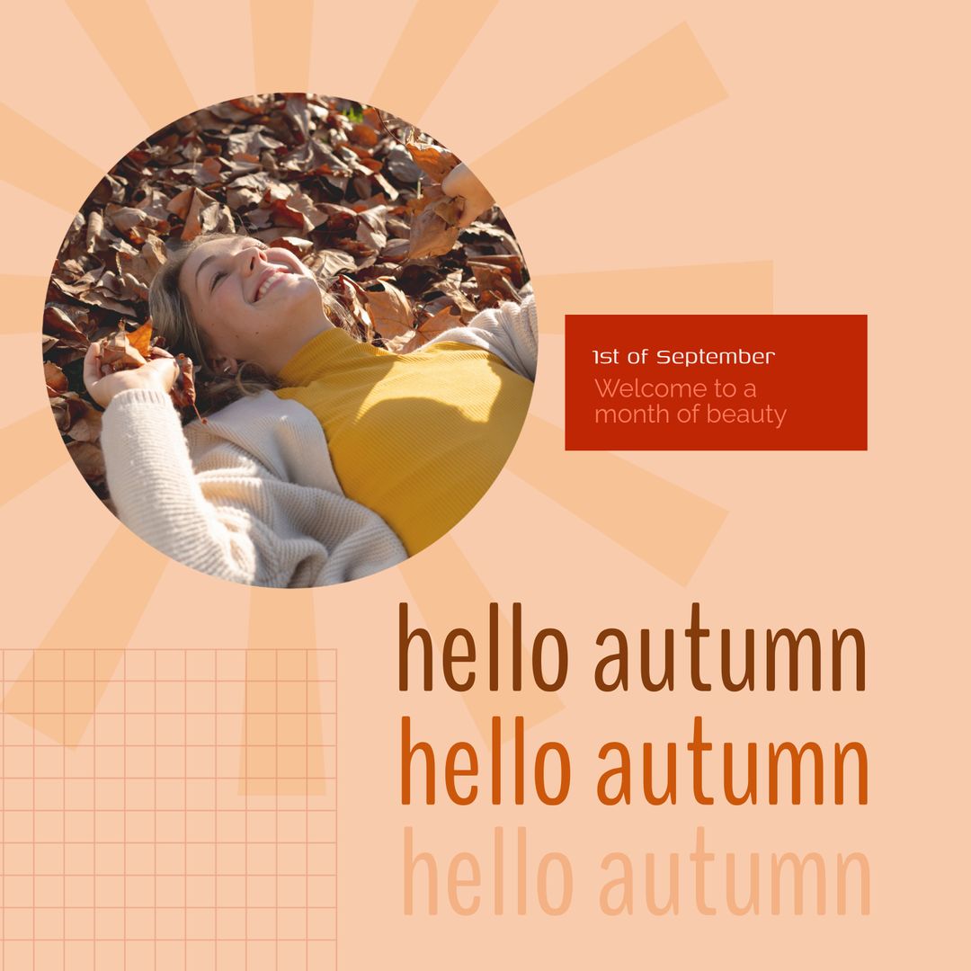 Happy Woman Relaxing in Autumn Leaves at Park